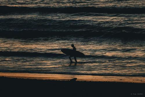 surfer face a la mer